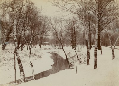 Scena invernale nel Forest Park con ruscello che taglia la neve da Emil Boehl